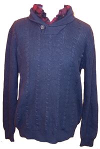 Pánský tmavomodrý svetr s košilovým límcem