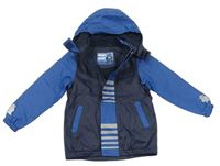 Tmavomodro-modrá nepromokavá zateplená bunda s odepínací kapucí zn. Tchibo