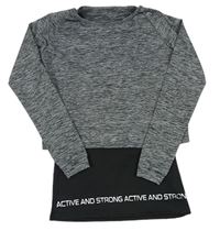 Šedé melírované funkční sportovní crop triko s černým topem s nápisem zn. ERGEENOMIXX