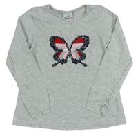 Světlešedé melírované triko s motýlkem s flitry zn. Topolino