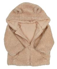 Broskvový huňatý zateplený kabátek s kapucí s oušky zn. George