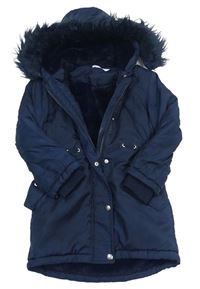 Tmavomodrá šusťáková zimní bunda s kapucí zn. Bluezoo