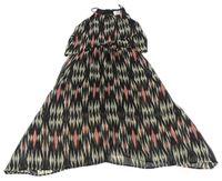 Černo-krémovo-růžové vzorované šifonové šaty zn. H&M