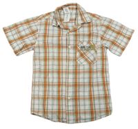 Bílo-šedo-oranžová kostkovaná košile s nápisy zn. C&A
