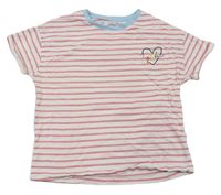 Bílo-růžové pruhované tričko se srdcem zn. M&S