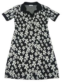 Černo-šedé květované pletené šaty s límečkem zn. Primark