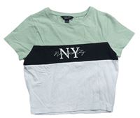Světlekhaki-černo-bílé crop tričko s nápisem zn. New Look