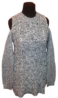 Dámský černo-bílý melírovaný svetr s průstřihy