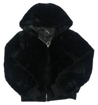 Černá chlupatá podšitá bunda s kapucí zn. New Look