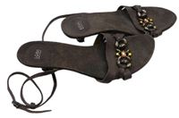 Dámské hnědé kožené sandály s kamínky na nízkém podpatku zn. Lodi vel. 39