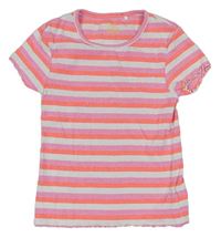 Bílo-růžovo-neonově růžové pruhované žebrované tričko zn. Next