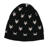 Černá pletená čepice s růžovými hvězdičkami 1-3roky zn. George