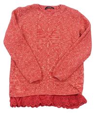 Růžový melírovaný svetr s volánkem zn. George