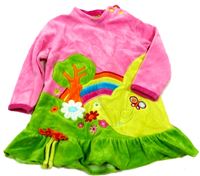 Růžovo-zelené sametové šaty s obrázkem 