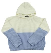 Smetanovo-světlemodrý žebrovaný pletený oversize svetr s kapucí zn. C&A