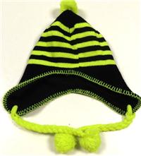 Černo-křiklavě zelená pruhovaná pletená čepice 