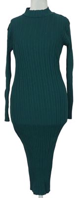 Dámské lahvově zelené žebrované midi šaty zn. Zara 