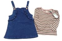 2set- Modré riflové šaty + Barevné pruhované třpytivé triko zn. Primark
