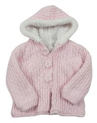 Růžový třpytivý propínací zateplený svetr s kapucí zn. Nutmeg