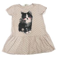 Pudrové puntíkaté bavlněné šaty s kočkou zn. H&M