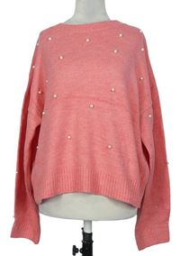 Dámský růžový svetr s perličkami zn. New Look 