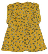 Okrové puntíkaté šaty s květy zn. Matalan