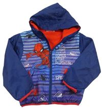 Modro-tmavomodrá pruhovaná šusťáková jarní bunda se Spider-manem a kapucí zn. MARVEL