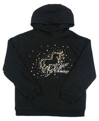 Černá mikina s hvězdičkami s jednorožcem a nápisy s kapucí zn. Primark