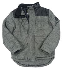Šedo-bílo-černá vzorovaná vlněno/koženková zateplená bunda zn. URBAN