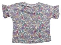 Smetanovo-fialové květované tričko zn. Tu