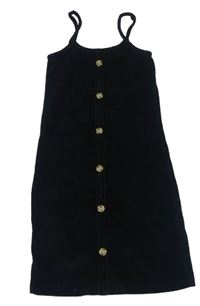 Černé žebrované sametové šaty s knoflíky zn. Denim Co.