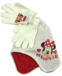 Nové - Bílá pletená čepice s Minnie + rukavice zn. Disney 
