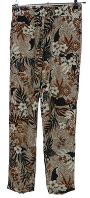 Dámské černo-skořicové květované volné kalhoty zn. Primark 