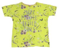 Žluté květinové tričko s nápisem a motýlky zn. Y.F.K.
