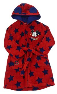 Červený chlupatý župan s hvězdičkami Mickey mouse s kapucí zn. Disney