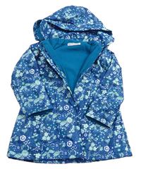 Modrá květovaná nepromokavá zateplená bunda s kapucí zn. Minoti