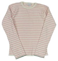 Smetanovo-růžové pruhované pletené žebrované triko zn. Primark
