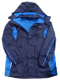 Tmavomodro-modrá šusťáková jarní funkční bunda s kapucí zn. Crivit