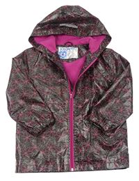 Černo-růžová květovaná nepromokavá bunda s kapucí zn. Pocopiano