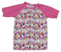 Růžovo-barevné vzorované UV tričko s květy a plameňáky zn. Pocopiano