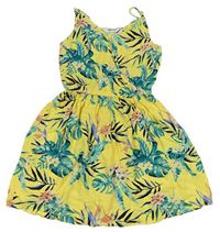Žluto-zelené lehké šaty s listy zn. H&M