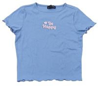 Modré žebrované crop tričko s nápisy zn. New Look
