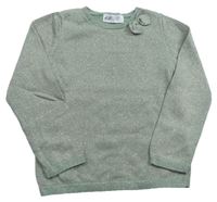 Světlezelený třpytivý svetr s mašlí zn. H&M