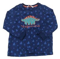 Tmavomodro-modré vzorované pyžamové triko s dinosaurem zn. M&S