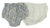 2x kalhotky na plenku - smetanové puntíkaté + bílo-modré květované zn. Matalan