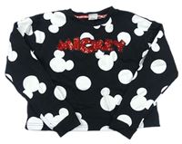 Černo-bílá puntíkatá crop mikina s Mickey a flitry zn. Disney