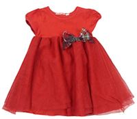 Červené šaty s tylovou sukní a mašlí zn. H&M