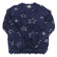 Tmavomodrý chlupatý svetr s hvězdami zn. Pocopiano