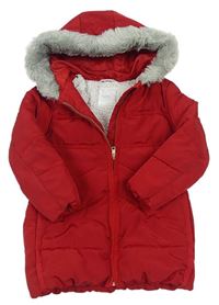 Červený šusťákový zimní kabát s kapucí zn. Next