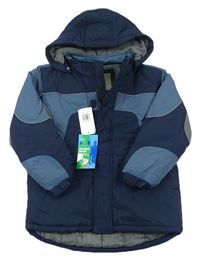 Tmavomodro-modrá šusťáková zateplená bunda s odepínací kapucí zn. M&S